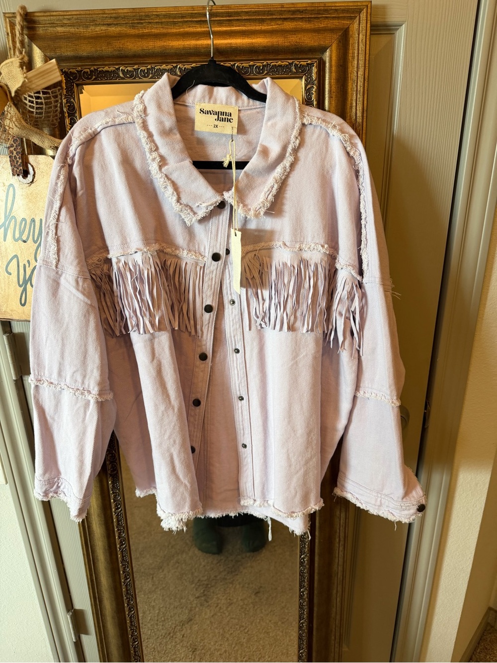 Savanna Jane Lavender Fringe Denim Jacket